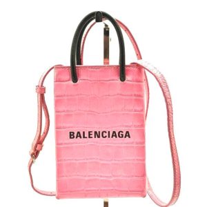 Balenciaga Borsa Porta Cellulare Shopping in Pelle Goffrata Coccodrillo