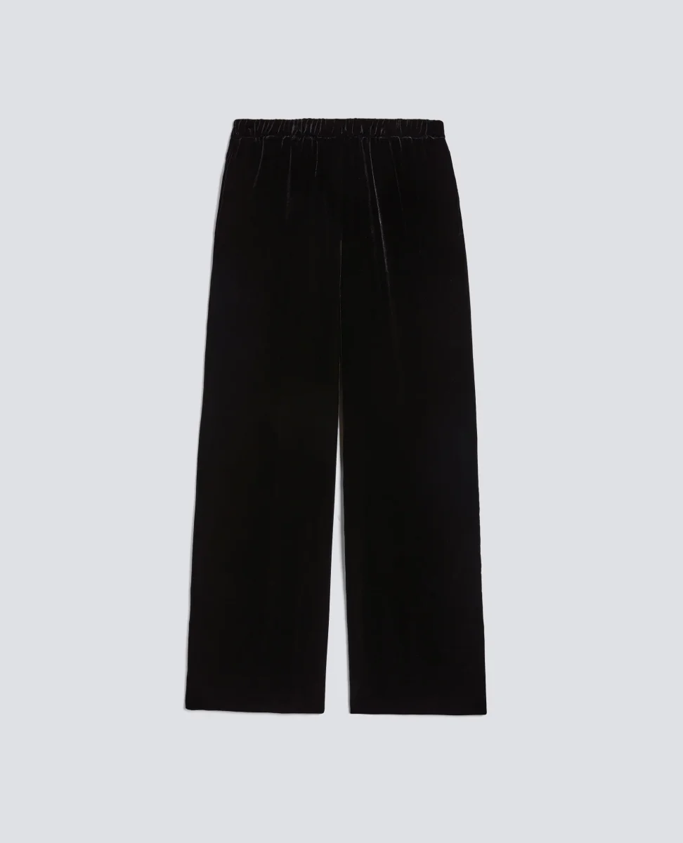 PANTALONE AMPIO IN VELLUTO LISCIO – NERO