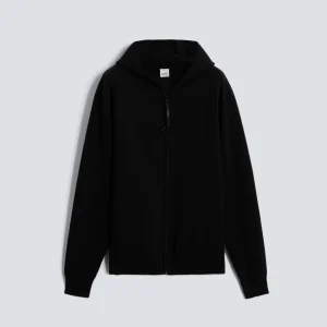 MAGLIA CON CAPPUCCIO IN COTONE DOPPIA FRONTURA - NERO