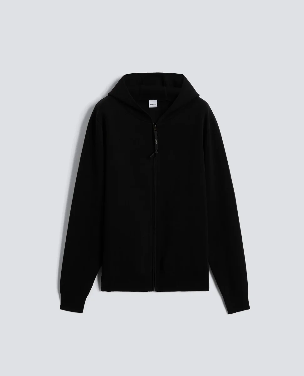 MAGLIA CON CAPPUCCIO IN COTONE DOPPIA FRONTURA – NERO